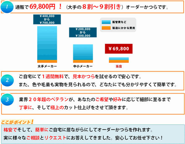 大手の8割~9割引きのかつらです 大手の8割~9割引きのかつらです