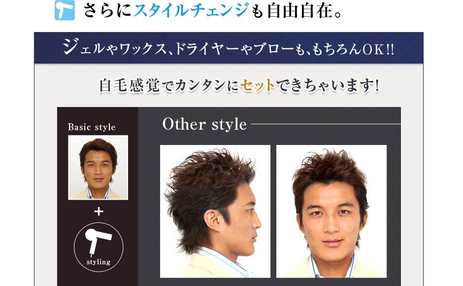 さらにスタイルチェンジも自由自在！自毛感覚でカンタンにセット出来ちゃいます。