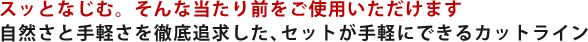 スッとなじむ。そんな当たり前をご使用いただけます 自然さと手軽さを徹底追求した、セットが手軽にできるカットライン