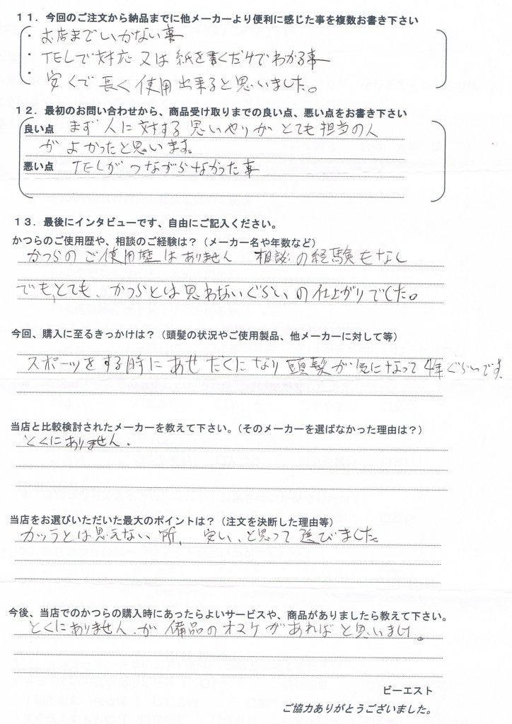 広島県40代（初めてのかつら10年悩み）