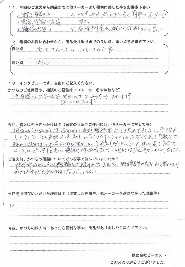 山形県60代（かつら個人店で7年使用中）