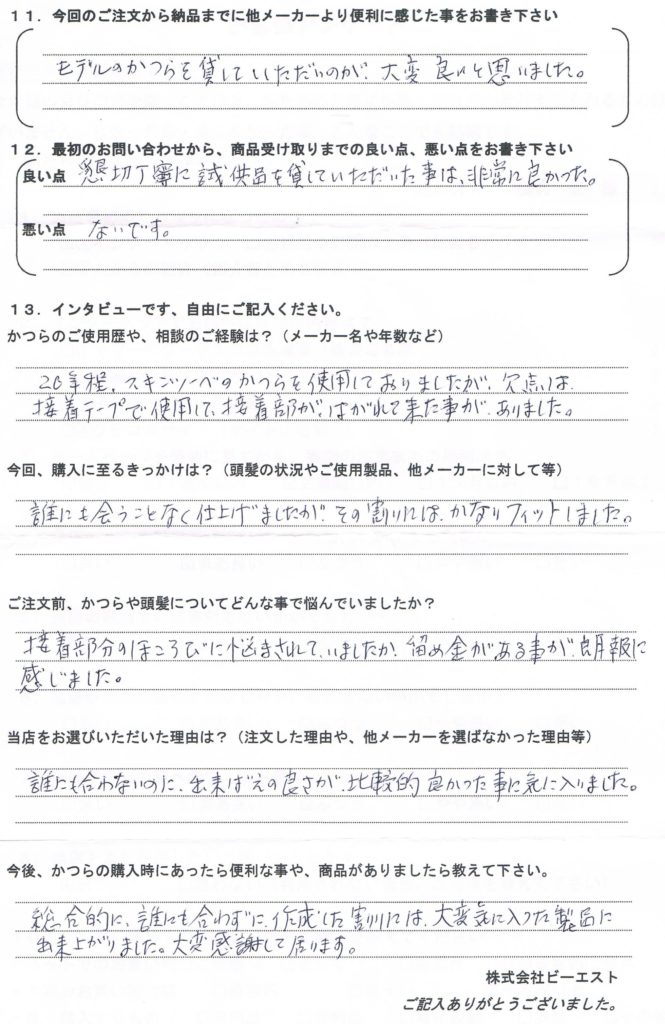 全頭かつら20年・痛みが限界（愛知県）