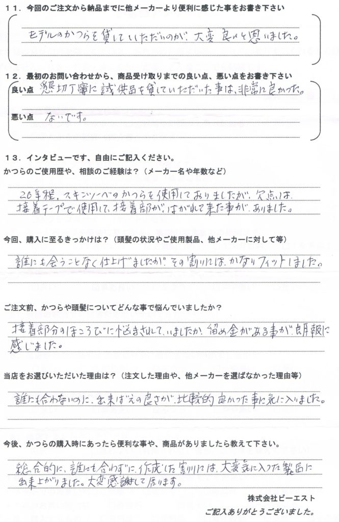 全頭かつら20年・痛みが限界（愛知県）