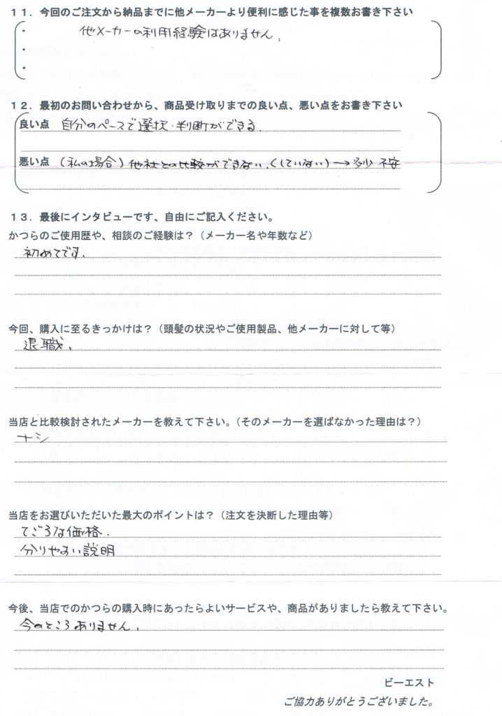 初めての部分かつら・薄毛気になって15年