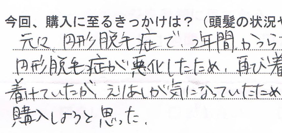 円形脱毛症が悪化して部分かつら