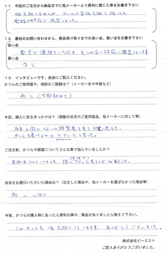 初めてのかつら70代（京都府）