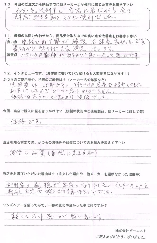 かつらは20年、普段は帽子着用