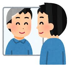 初めてのかつらで鏡を見るのが楽しい 初めてのかつらで鏡を見るのが楽しい